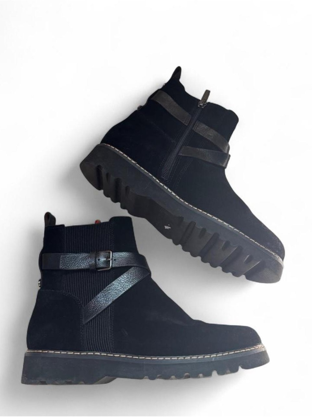 Womens Donald Pliner Black Suede Ankle Boots with Strap Detail